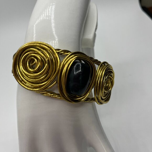 Chunky Modernist Goldtone Twisted Rope Bangle JP185 - Picture 3 of 7